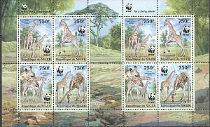 Нигер, 2013, Жирафы, WWF,  малый лист 4 х2